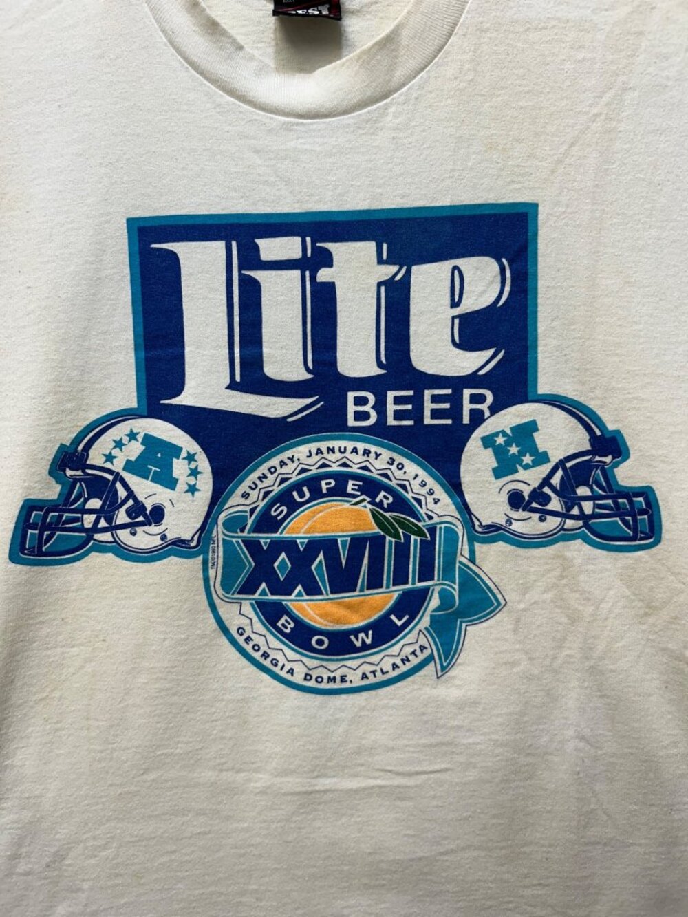 STAINED Lite Beer Vintage Super Bowl XXVIII T-Shirt White XL SEE PICS